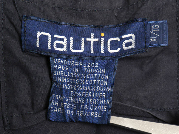 90s ノーティカ ダウン ジャケット メンズ XL 古着 オールド フルジップ コットン 本革 レザー ブルゾン ジャンパー アウター 大きいサイズ