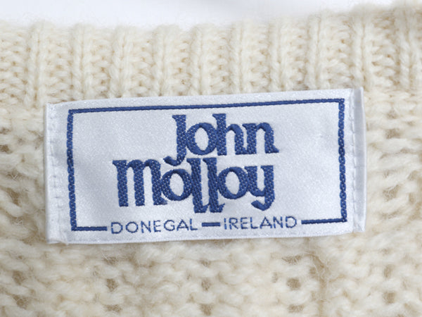アイランド製 JOHN MOLLOY フィッシャーマン ニット セーターメンズ M レディース L ウール ハンドメイド ケーブル ローゲージ ナチュラル