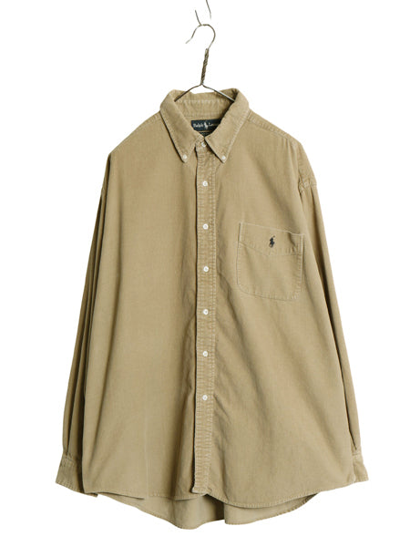 90s BIG SHIRT ラルフローレン 細畝 コーデュロイ 長袖 ボタンダウン シャツ メンズ XL / オールド ポロ ワンポイント ポニー 大きいサイズ