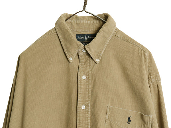90s BIG SHIRT ラルフローレン 細畝 コーデュロイ 長袖 ボタンダウン シャツ メンズ XL / オールド ポロ ワンポイント ポニー 大きいサイズ