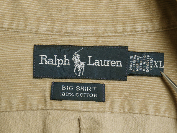 90s BIG SHIRT ラルフローレン 細畝 コーデュロイ 長袖 ボタンダウン シャツ メンズ XL / オールド ポロ ワンポイント ポニー 大きいサイズ