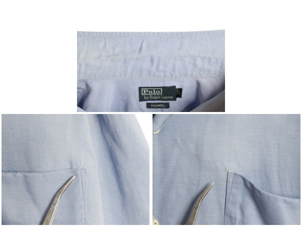 90s ★ ポロ ラルフローレン CALDWELL オープンカラー シャツ メンズ L オールド ループ留め 開襟 シルク リネン ワンポイント ボックス 青
