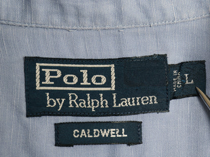 90s ★ ポロ ラルフローレン CALDWELL オープンカラー シャツ メンズ L オールド ループ留め 開襟 シルク リネン ワンポイント ボックス 青