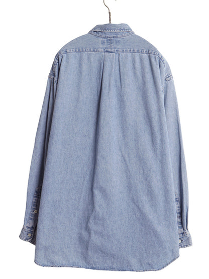 90s THE BIG SHIRT ラルフローレン ボタンダウン 長袖 デニム シャツ メンズ XL 古着 オールド ポロ 長袖シャツ ワンポイント 大きいサイズ
