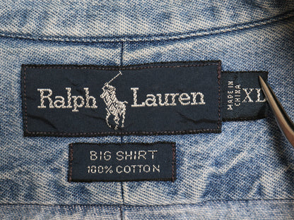 90s THE BIG SHIRT ラルフローレン ボタンダウン 長袖 デニム シャツ メンズ XL 古着 オールド ポロ 長袖シャツ ワンポイント 大きいサイズ