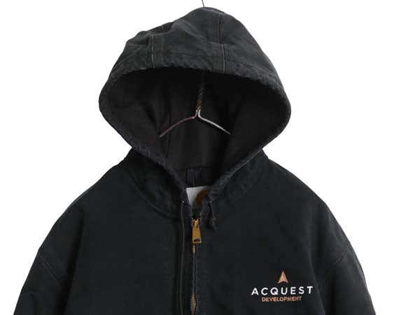 USA製 カーハート アクティブ ジャケット メンズ M ワーク ダック フード パーカー メッシュ ライナー フルジップ ブルゾン 企業 ブラック