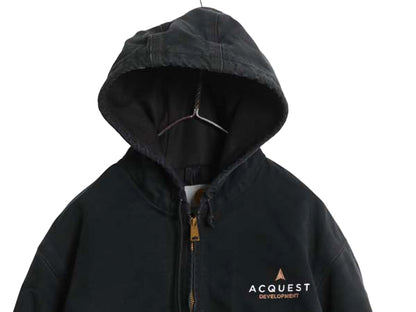 USA製 カーハート アクティブ ジャケット メンズ M ワーク ダック フード パーカー メッシュ ライナー フルジップ ブルゾン 企業 ブラック