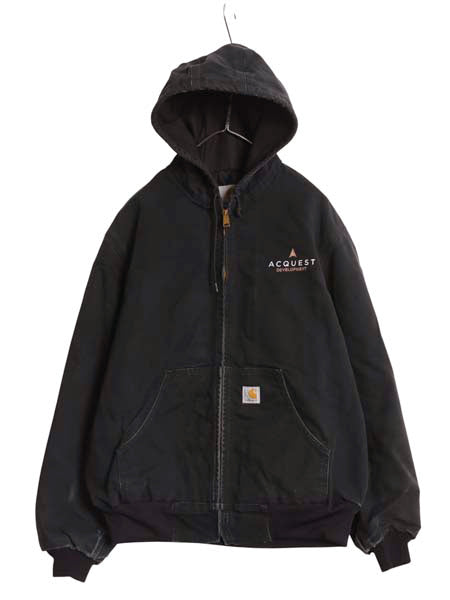 USA製 カーハート アクティブ ジャケット メンズ M ワーク ダック フード パーカー メッシュ ライナー フルジップ ブルゾン 企業 ブラック