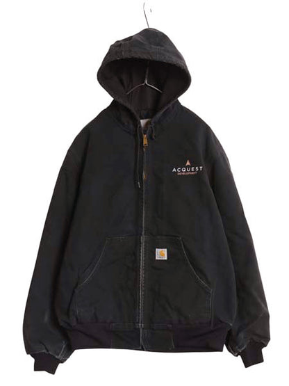 USA製 カーハート アクティブ ジャケット メンズ M ワーク ダック フード パーカー メッシュ ライナー フルジップ ブルゾン 企業 ブラック