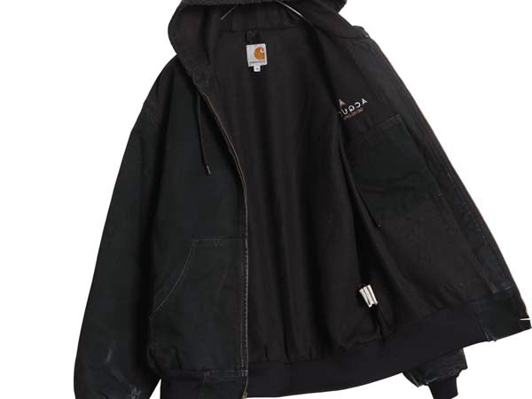 USA製 カーハート アクティブ ジャケット メンズ M ワーク ダック フード パーカー メッシュ ライナー フルジップ ブルゾン 企業 ブラック