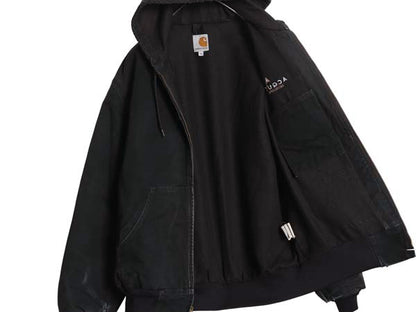 USA製 カーハート アクティブ ジャケット メンズ M ワーク ダック フード パーカー メッシュ ライナー フルジップ ブルゾン 企業 ブラック