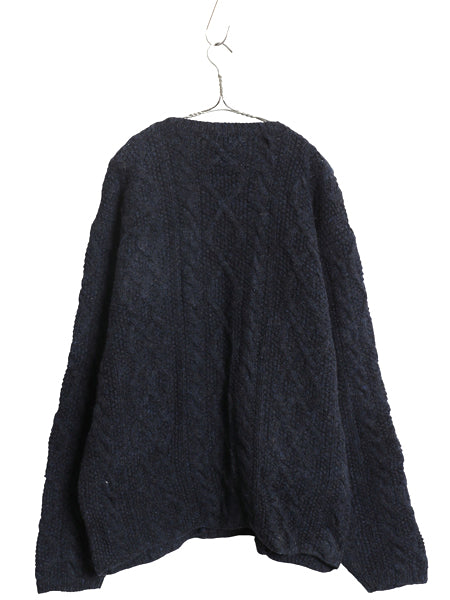 00s ジェイクルー フィッシャーマン ウール ニット セーター メンズ XL / オールド アラン ケーブル 手編み ハンドメイド 大きいサイズ 紺