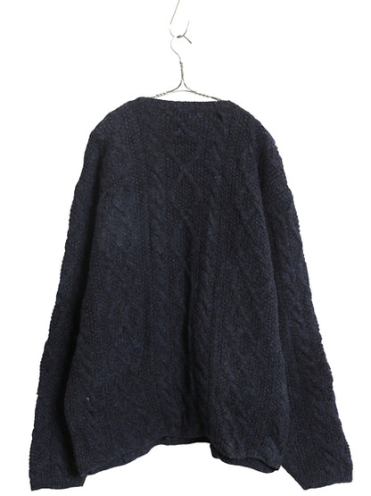 00s ジェイクルー フィッシャーマン ウール ニット セーター メンズ XL / オールド アラン ケーブル 手編み ハンドメイド 大きいサイズ 紺