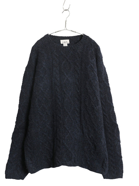 00s ジェイクルー フィッシャーマン ウール ニット セーター メンズ XL / オールド アラン ケーブル 手編み ハンドメイド 大きいサイズ 紺