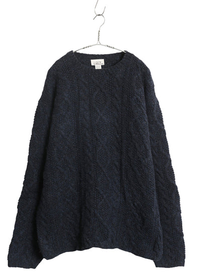 00s ジェイクルー フィッシャーマン ウール ニット セーター メンズ XL / オールド アラン ケーブル 手編み ハンドメイド 大きいサイズ 紺