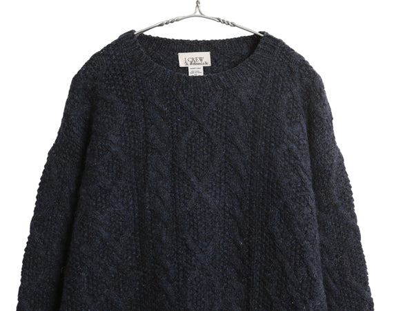 00s ジェイクルー フィッシャーマン ウール ニット セーター メンズ XL / オールド アラン ケーブル 手編み ハンドメイド 大きいサイズ 紺