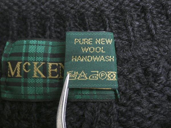 90s イギリス製 McKENNAS ロールネック ケーブル ニット セーター メンズ L 古着 オールド ウール ローゲージ ハイネック 無地 シンプル 黒