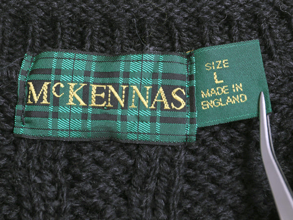 90s イギリス製 McKENNAS ロールネック ケーブル ニット セーター メンズ L 古着 オールド ウール ローゲージ ハイネック 無地 シンプル 黒