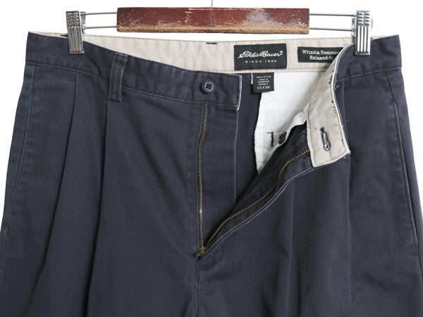 00s エディバウアー コットン チノ パンツ メンズ 33 30 / オールド RELAXED FIT ツータック チノパン スラックス ストレート ボトムス 紺
