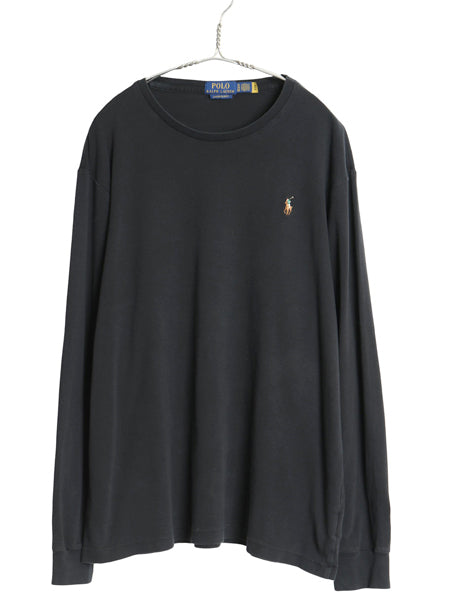 ポロ ラルフローレン 長袖 Tシャツ メンズ XL / CUSTOM SLIM FIT ロンT ワンポイント ポニー カットソー コットン 大きいサイズ 無地 黒