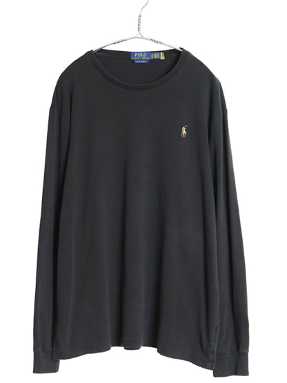 ポロ ラルフローレン 長袖 Tシャツ メンズ XL / CUSTOM SLIM FIT ロンT ワンポイント ポニー カットソー コットン 大きいサイズ 無地 黒