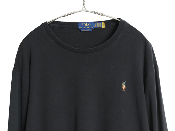 ポロ ラルフローレン 長袖 Tシャツ メンズ XL / CUSTOM SLIM FIT ロンT ワンポイント ポニー カットソー コットン 大きいサイズ 無地 黒