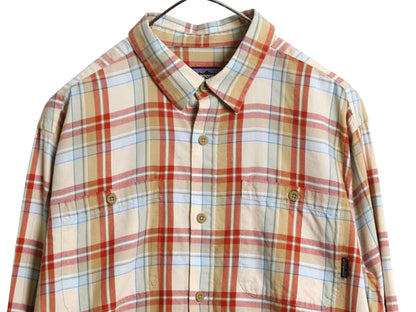 パタゴニア ロングスリーブ オーガニック ピマ コットン シャツ メンズ M / 古着 12年製 長袖シャツ チェック マルチカラー ポケット付き