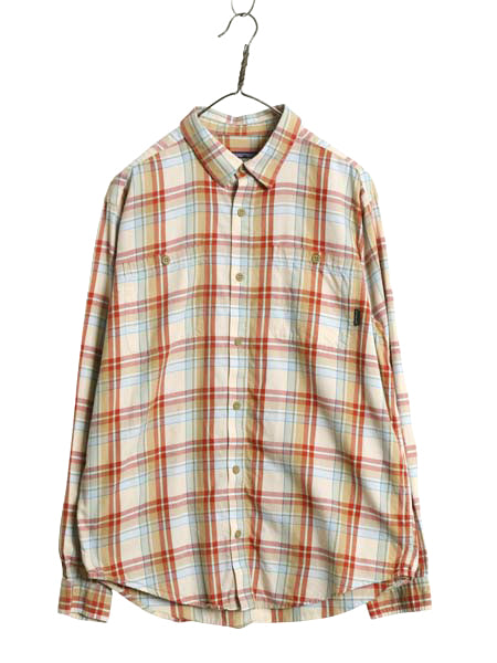 パタゴニア ロングスリーブ オーガニック ピマ コットン シャツ メンズ M / 古着 12年製 長袖シャツ チェック マルチカラー ポケット付き