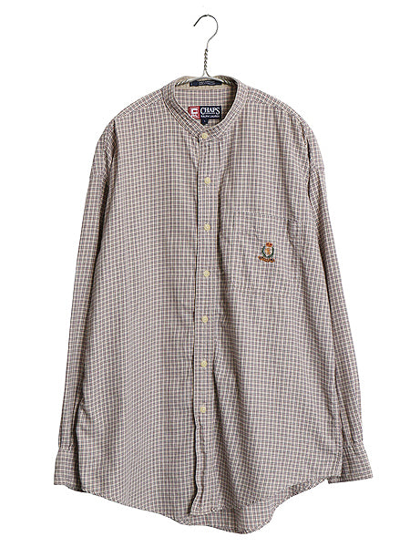 90s チャップス ラルフローレン チェック バンドカラー 長袖 シャツ メンズ L オールド ポロ コットン ノーカラー 長袖シャツ マルチカラー