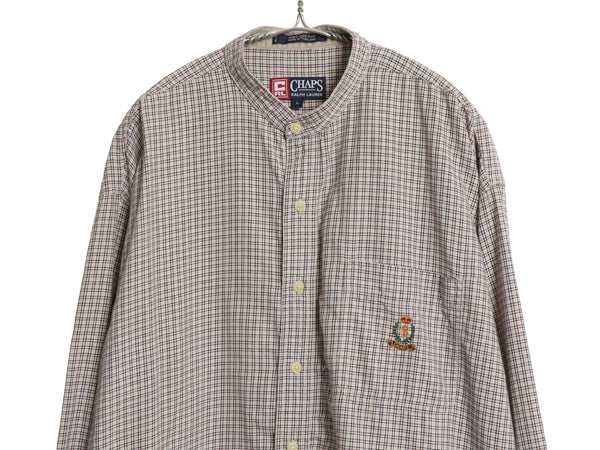 90s チャップス ラルフローレン チェック バンドカラー 長袖 シャツ メンズ L オールド ポロ コットン ノーカラー 長袖シャツ マルチカラー