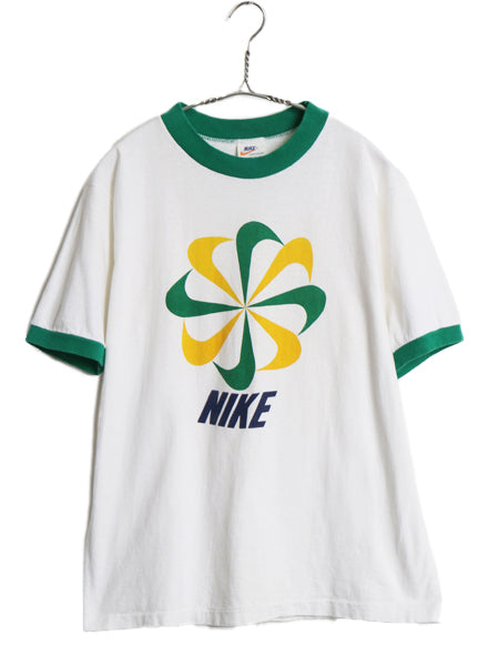 70s USA製 ★ ナイキ 風車 ロゴ プリント リンガー Tシャツ メンズ L オレンジタグ ヴィンテージ 当時物 スウォッシュ 染込み コットン 白
