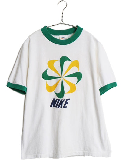 70s USA製 ★ ナイキ 風車 ロゴ プリント リンガー Tシャツ メンズ L オレンジタグ ヴィンテージ 当時物 スウォッシュ 染込み コットン 白