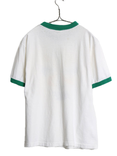70s USA製 ★ ナイキ 風車 ロゴ プリント リンガー Tシャツ メンズ L オレンジタグ ヴィンテージ 当時物 スウォッシュ 染込み コットン 白