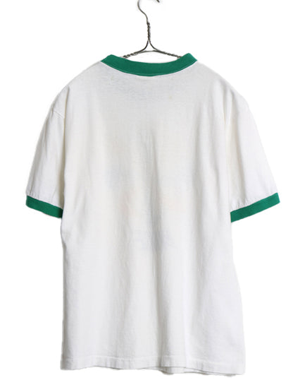 70s USA製 ★ ナイキ 風車 ロゴ プリント リンガー Tシャツ メンズ L オレンジタグ ヴィンテージ 当時物 スウォッシュ 染込み コットン 白