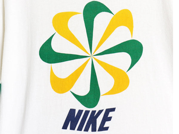 70s USA製 ★ ナイキ 風車 ロゴ プリント リンガー Tシャツ メンズ L オレンジタグ ヴィンテージ 当時物 スウォッシュ 染込み コットン 白