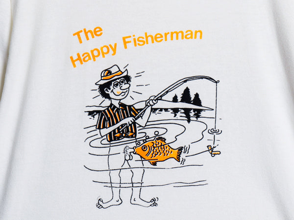 80s ★ 下ネタ ジョーク イラスト プリント Tシャツ メンズ M / ヴィンテージ シングルステッチ エロ アート フィッシング キャラクター 白