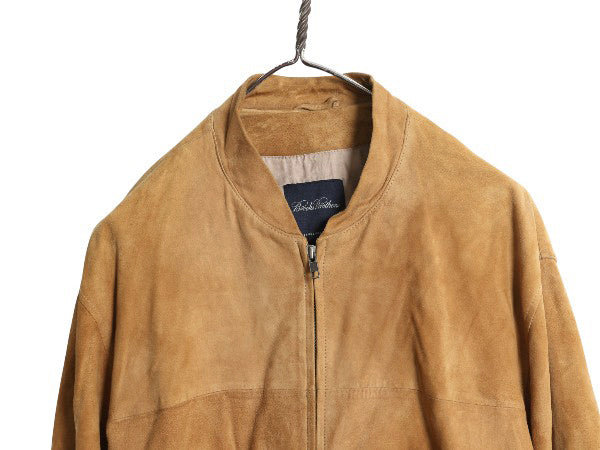 ブルックスブラザーズ 本革 スウェードレザー ジャケット メンズ M 革ジャン フルジップ ブルゾン ジャンパー ライナー付き ライダース 茶