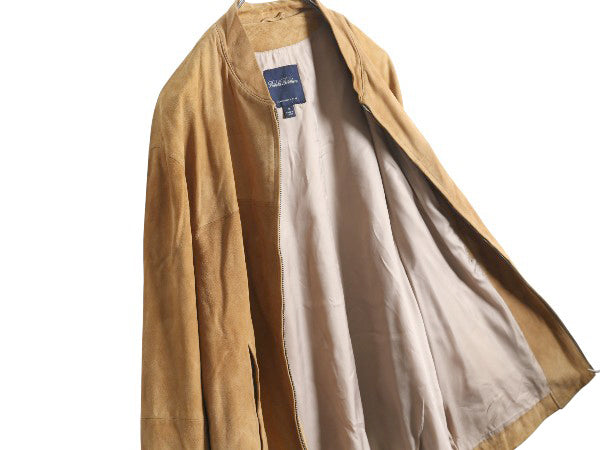 ブルックスブラザーズ 本革 スウェードレザー ジャケット メンズ M 革ジャン フルジップ ブルゾン ジャンパー ライナー付き ライダース 茶