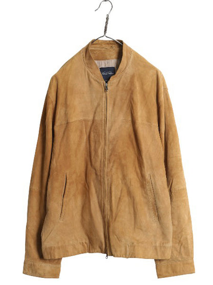 ブルックスブラザーズ 本革 スウェードレザー ジャケット メンズ M 革ジャン フルジップ ブルゾン ジャンパー ライナー付き ライダース 茶
