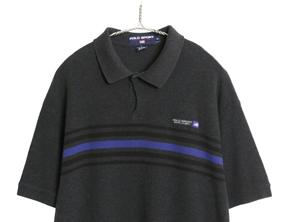 90s ポロスポーツ ラルフローレン ボーダー 半袖 ポロシャツ メンズ XL 古着 オールド ポロ 半袖シャツ サーマル ストレッチ 大きいサイズ