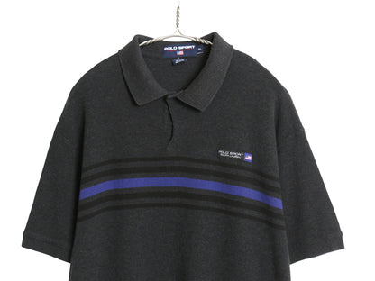 90s ポロスポーツ ラルフローレン ボーダー 半袖 ポロシャツ メンズ XL 古着 オールド ポロ 半袖シャツ サーマル ストレッチ 大きいサイズ