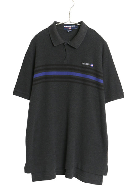 90s ポロスポーツ ラルフローレン ボーダー 半袖 ポロシャツ メンズ XL 古着 オールド ポロ 半袖シャツ サーマル ストレッチ 大きいサイズ