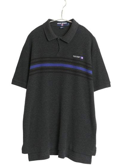 90s ポロスポーツ ラルフローレン ボーダー 半袖 ポロシャツ メンズ XL 古着 オールド ポロ 半袖シャツ サーマル ストレッチ 大きいサイズ