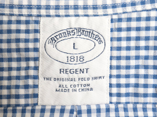 ブルックスブラザーズ ギンガム チェック 半袖 ボタンダウン シャツ メンズ L / REGENT シアサッカー コットン ポケット BD ツートン 青 白