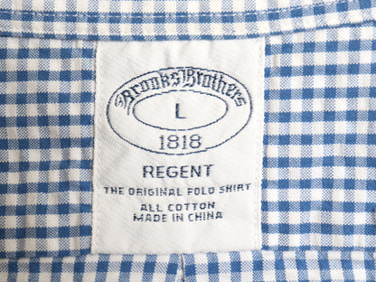 ブルックスブラザーズ ギンガム チェック 半袖 ボタンダウン シャツ メンズ L / REGENT シアサッカー コットン ポケット BD ツートン 青 白