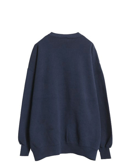 90s USA製 ラッセル カレッジ プリント スウェット メンズ XXXL / オールド トレーナー 裏起毛 前V クルーネック 大きいサイズ トップス 紺