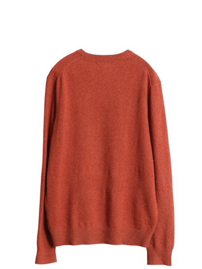 ランズエンド Vネック ニット セーター メンズ M 古着 高級 100% カシミヤ 長袖ニット 無地 シンプル カジュアル ハイゲージ オレンジ 薄手