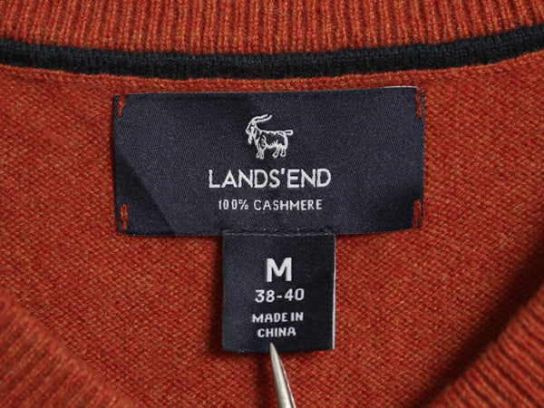 ランズエンド Vネック ニット セーター メンズ M 古着 高級 100% カシミヤ 長袖ニット 無地 シンプル カジュアル ハイゲージ オレンジ 薄手
