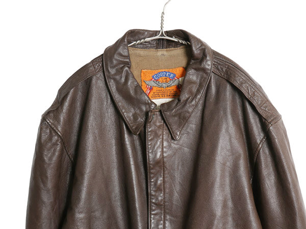 80s USA製 COOPER 本革 レザー A-2 タイプ フライト ジャケット メンズ XXL 程 ヴィンテージ 革ジャン ボンバー ゴートスキン 山羊革 茶