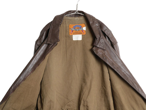 80s USA製 COOPER 本革 レザー A-2 タイプ フライト ジャケット メンズ XXL 程 ヴィンテージ 革ジャン ボンバー ゴートスキン 山羊革 茶